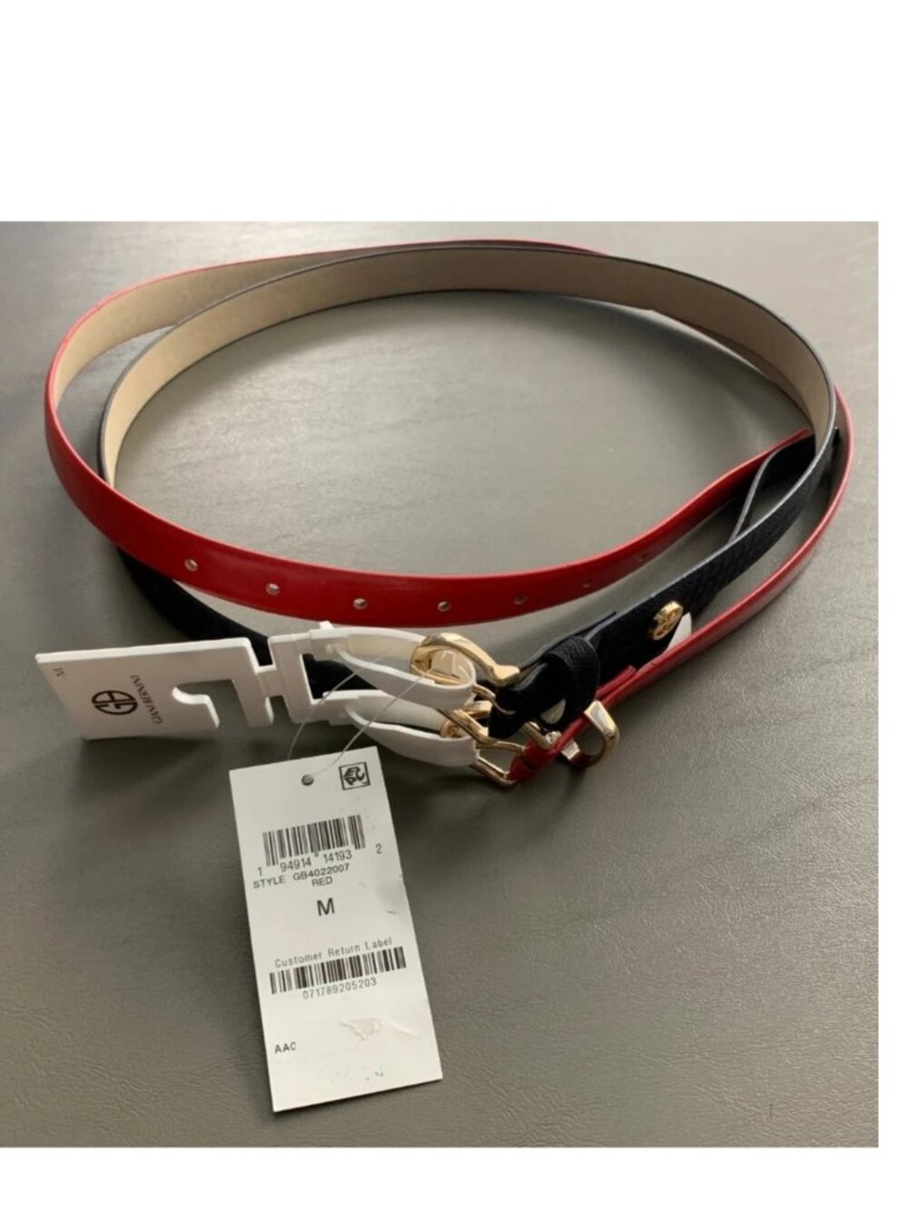 Giani Bernini 2-Piece Belt Set, Black Plaid and Solid Red, Medium